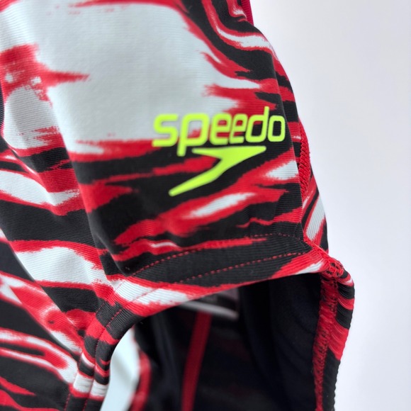 Speedo Swimsuit Womens One Piece Red Black White Tiger‎ Print Training size 28 - Picture 3 of 6